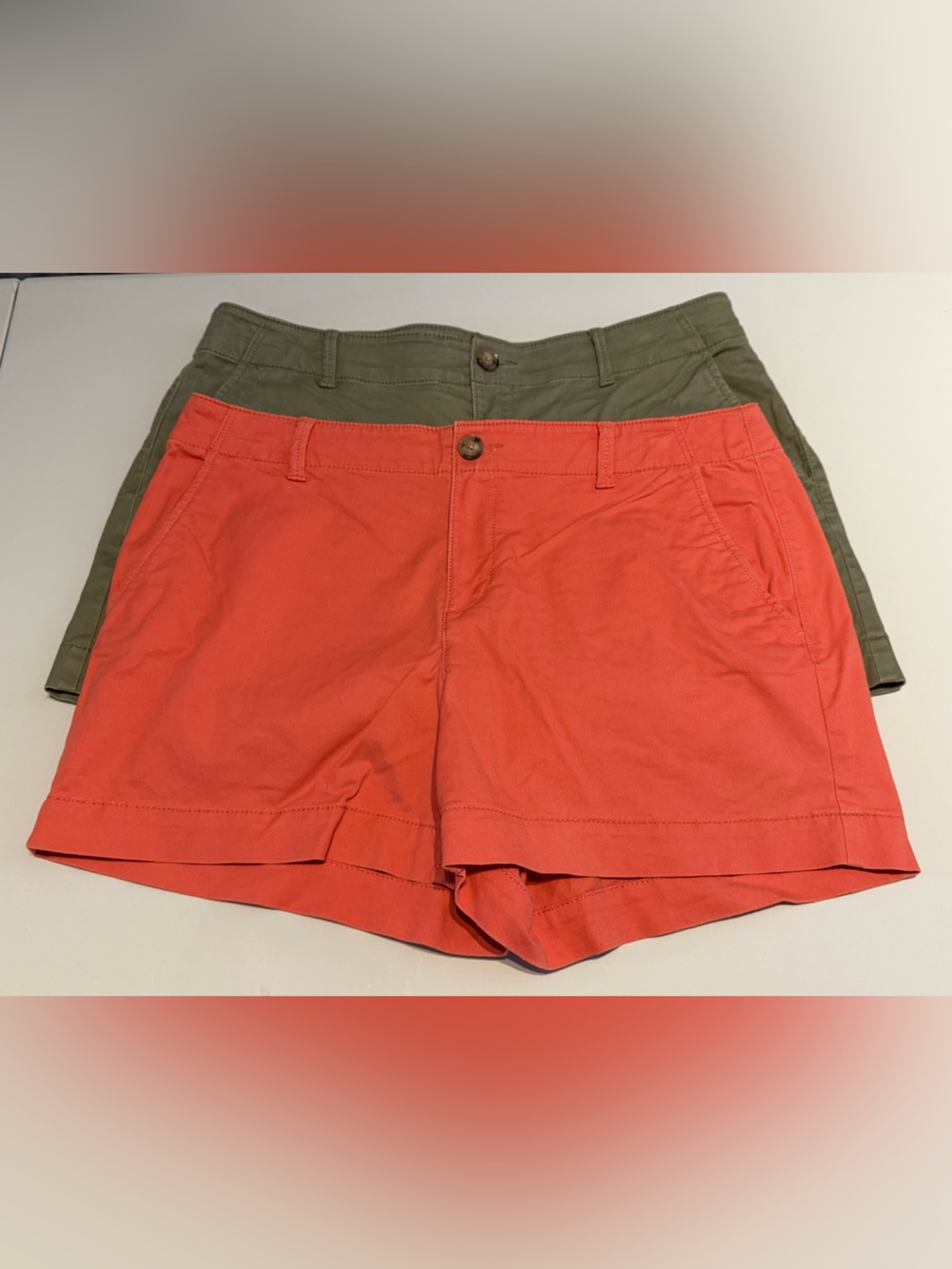 LOFT Coral and Olive Twin-Pair Women’s 4” Shorts